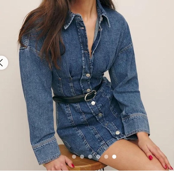 NWT Size 4 Reformation Roxanna Cinch Waist Denim Mini Dress - Picture 4 of 15